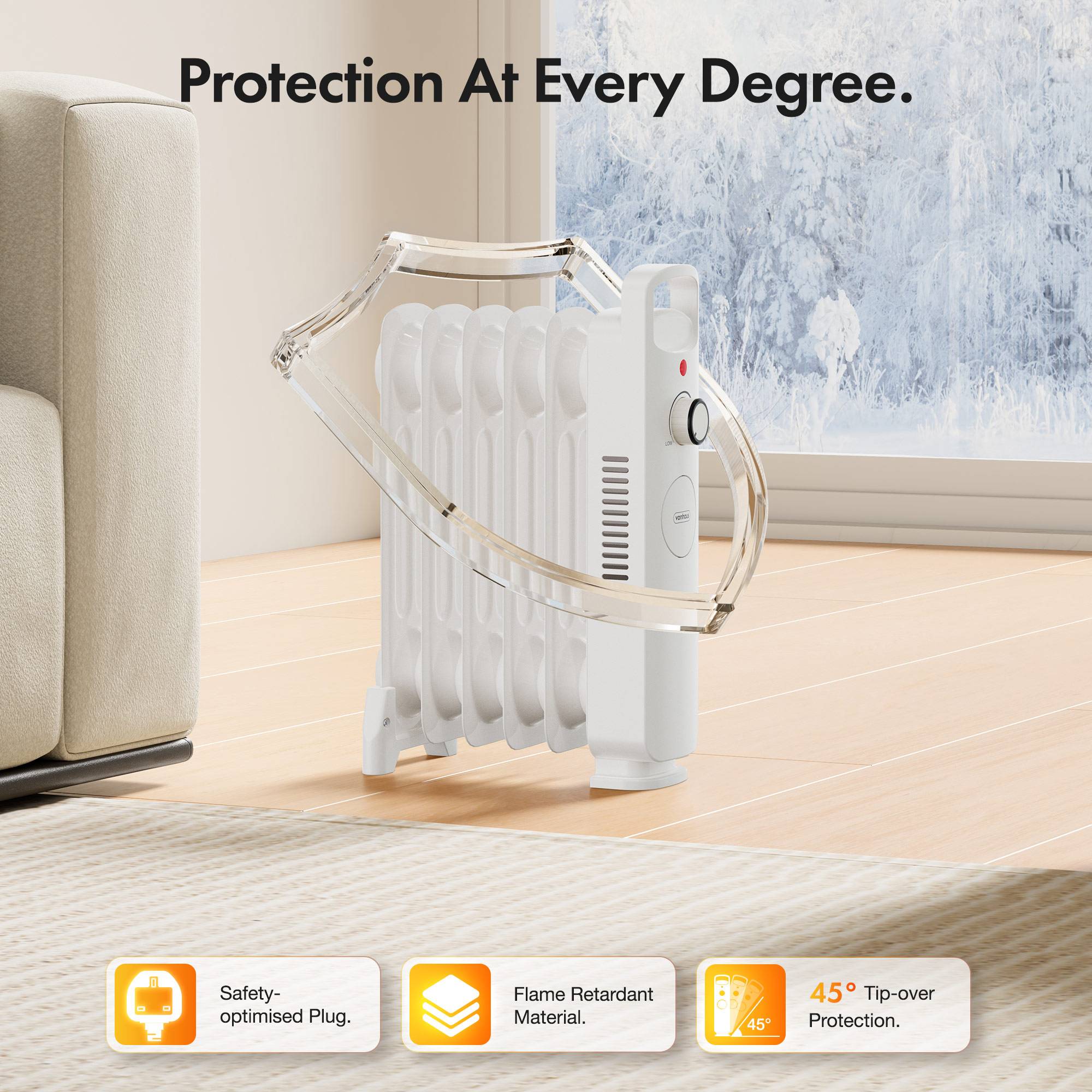 VonHaus Oil Filled Radiator 6 Fins Portable Electric Heater - White - Image 4