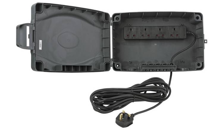 Outdoor Waterproof Masterplug Electrical Connection Box & Black 4 Extension Lead 
