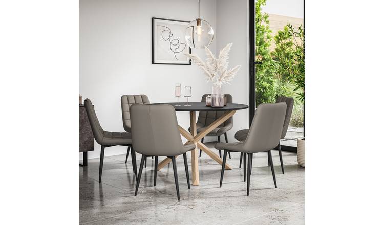 Furniture Online Malvern Nova Black Top Dining Table & 6 Grey Chairs
