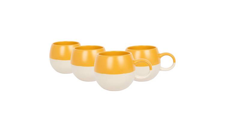 Nicola Spring Dipped Stoneware Sphere 340ml Mugs Pack of 4 - Mustard