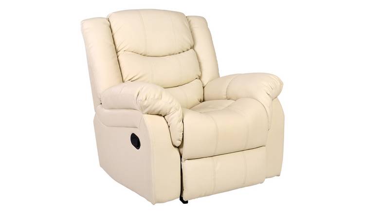Furniture Online Seattle Manual Recliner Armchair Bonded Leather Chair - Cream