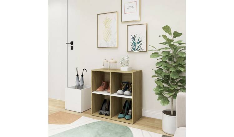 Walplus Engineered Wood Shoe Cabinet - White and Sonoma Oak - 105 x 35.5 x 70 cm