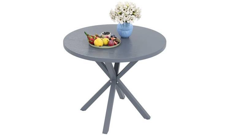 Outsunny Steel Dining Table with Steel Frame Wood Effect Top - Dark Grey