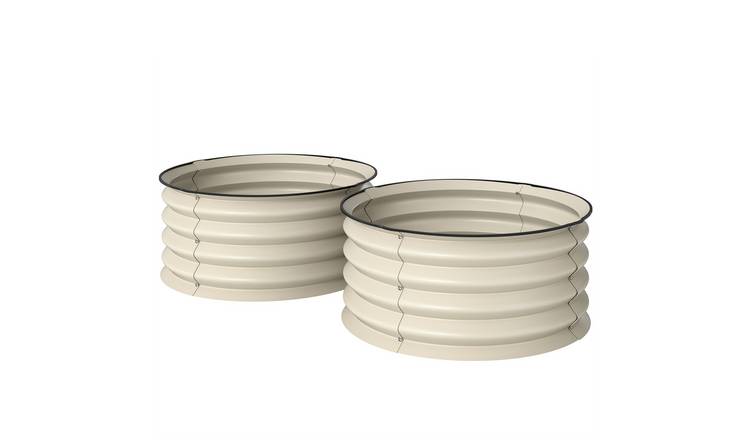 Outsunny 2 pcs Raised Garden Beds with Steel Safety Edging - Cream White
