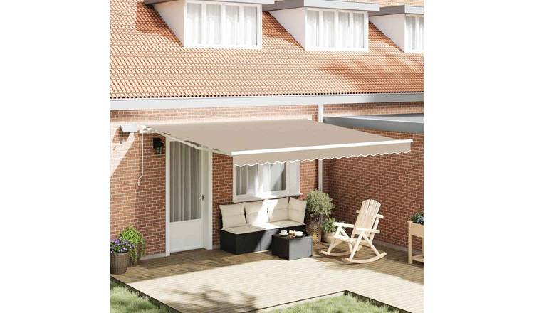 Walplus Polyester Retractable Awning - Beige - 400 x 300 cm - Weather Resistant