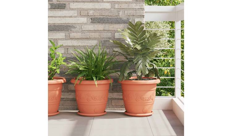 Walplus Pack of 6 Plastic Plant Pot - Brick Red - 34 x 34 x 28 cm