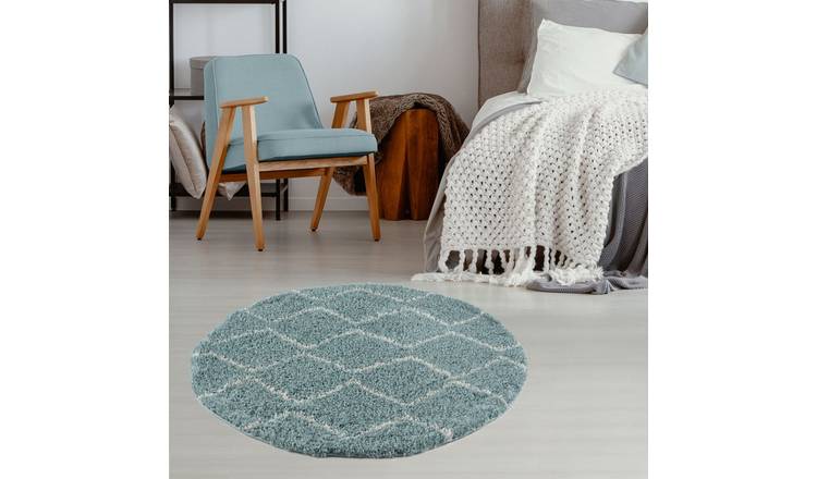 The Rugs Duck Egg Blue Moroccan Shaggy Zigzag Round Rug - 120cm