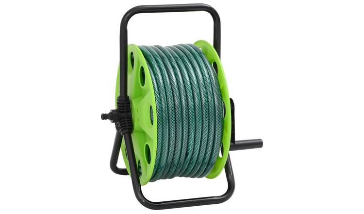 Walplus Free Standing Hose Reel with Hose - Green - 40.5 x 34.5 x 47 cm