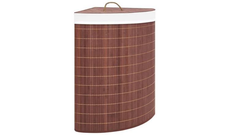 Walplus 60L Bamboo Corner Laundry Basket - Brown - 52.3 x 37 x 65 cm