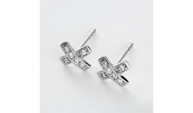 Revere Sterling Silver Cubic Zirconia Cross Stud Earrings
