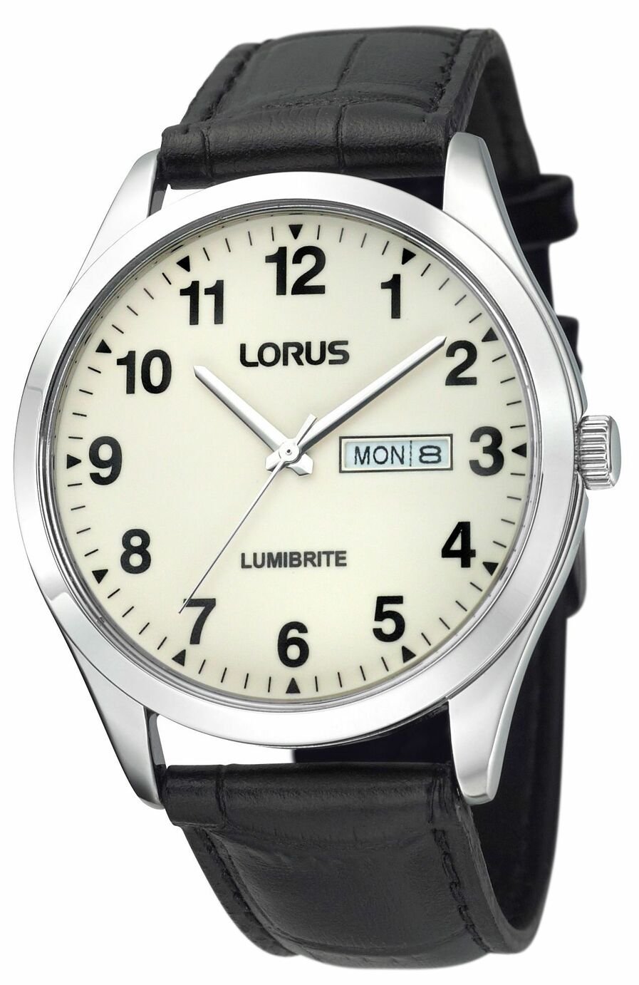 Lorus Men's Black Leather Strap Watch