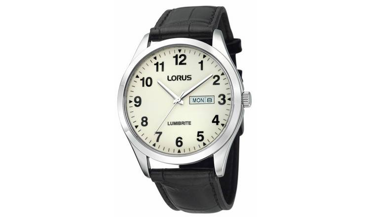 Lorus Men's Black Leather Strap Watch