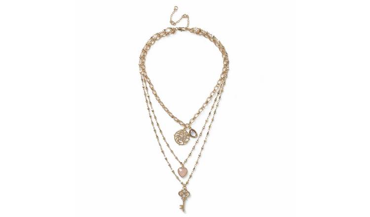 Freedom Gold Tone Multirow Charms Layered Necklace