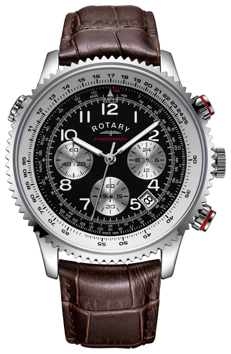 Rotary Mens Brown & Black Chronograph Leather Strap