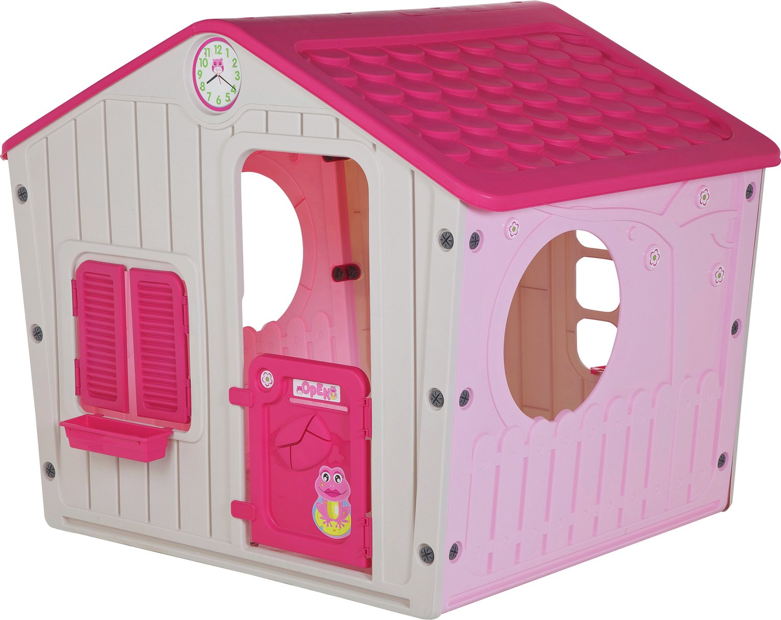pink wooden wendy house