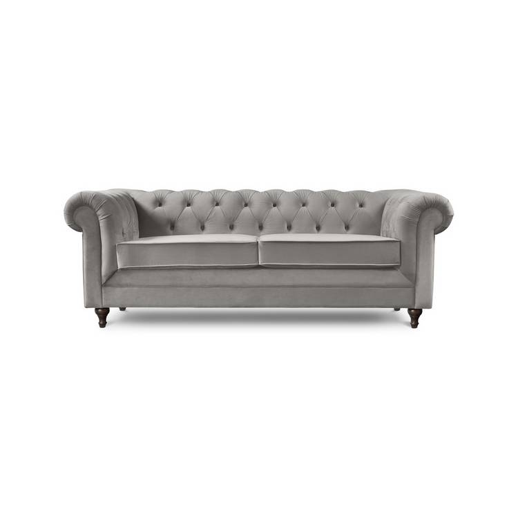 Habitat Chesterfield Velvet 3 Seater Sofa - Light Grey 0