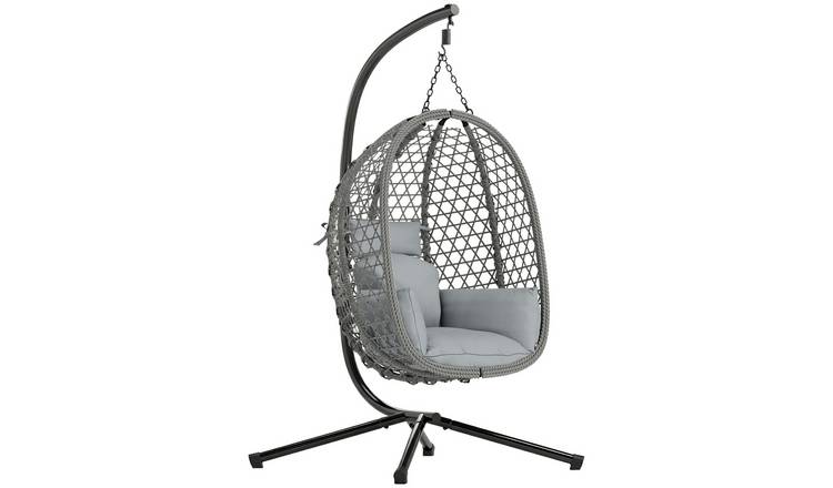 Outsunny Rattan Foldable Garden Egg Swing Chair Foldable Basket - Dark Grey