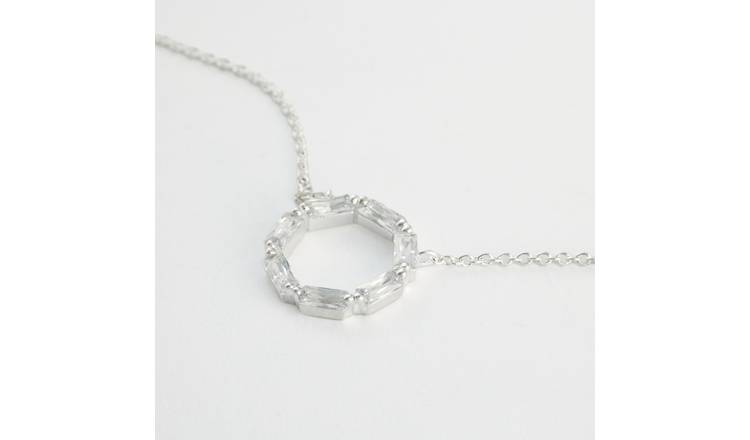 Revere Sterling Silver Baguette Cubic Zirconia Circle Pendant Necklace
