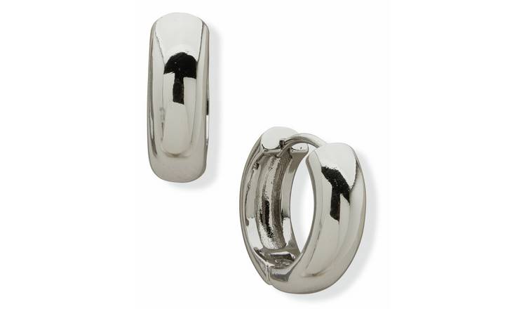 DKNY Silver Tone Puffy Huggie Hoop Earrings