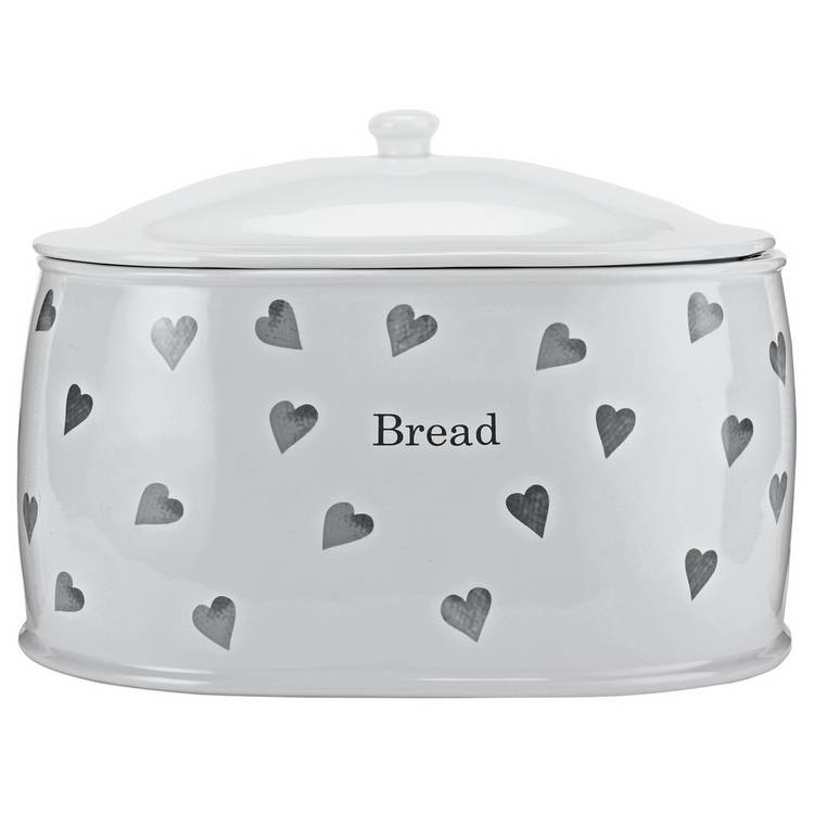 Argos Home Hearts Stoneware Bread Bin - White 0