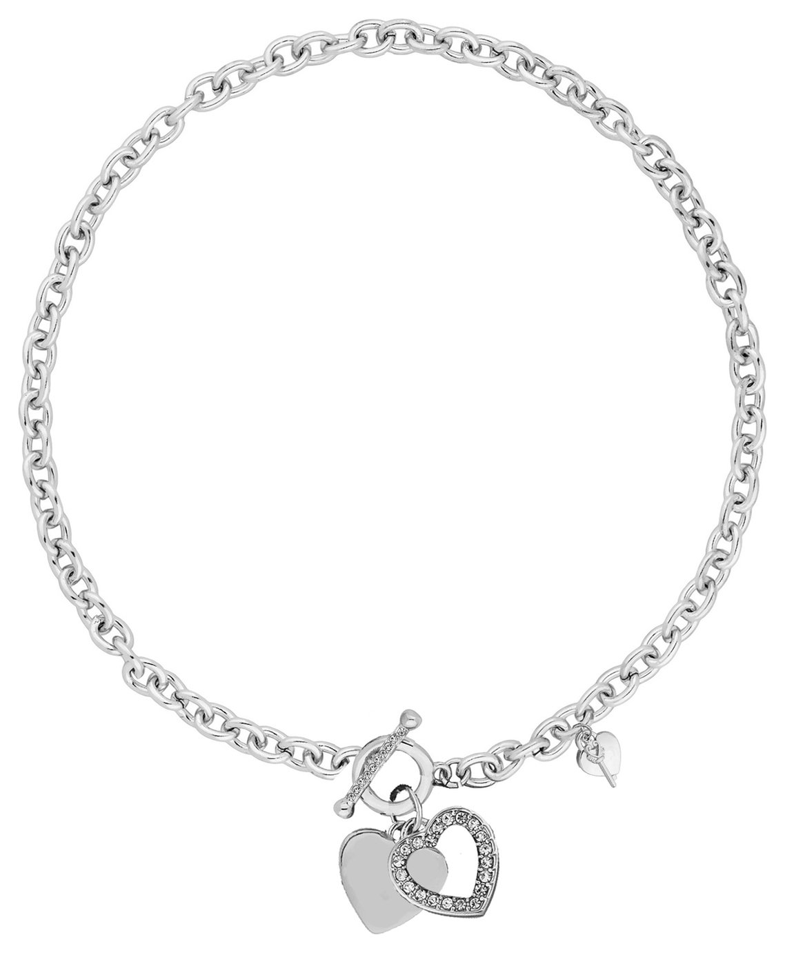 Lipsy Silver Colour Crystal Heart Charm T-Bar Bracelet