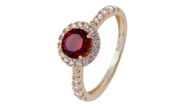 Revere 9ct Gold Cubic Zirconia Halo Engagement Ring - P
