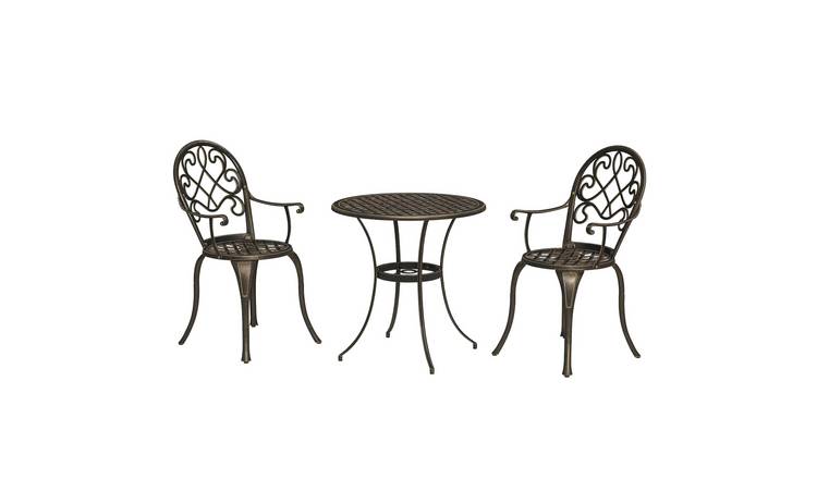 Outsunny 2 Seater Aluminium Garden Bistro Set with Adjustable Footpads - Bronze