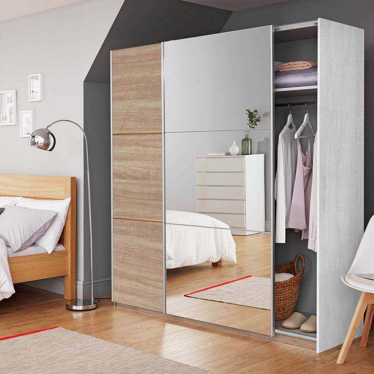 Habitat Holsted Mirror 180cm Sliding Wardrobe - Oak Effect 0