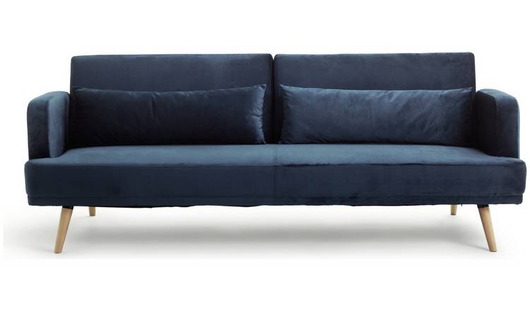 habitat andy 3 seater velvet sofa bed - blue