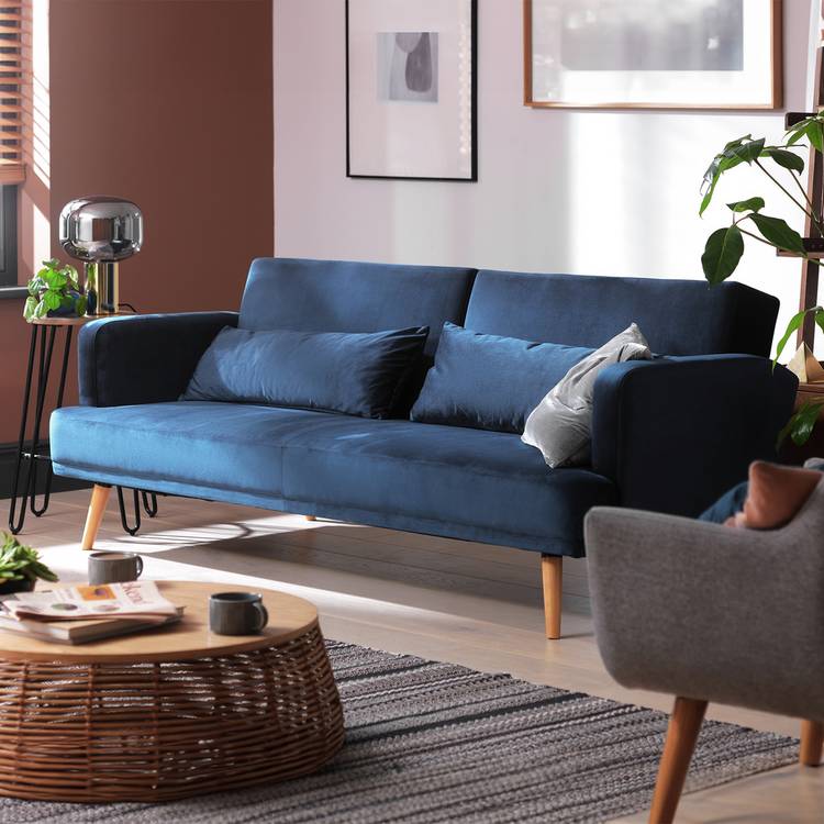 Habitat Andy Velvet 3 Seater Clic Clac Sofa Bed - Blue 0