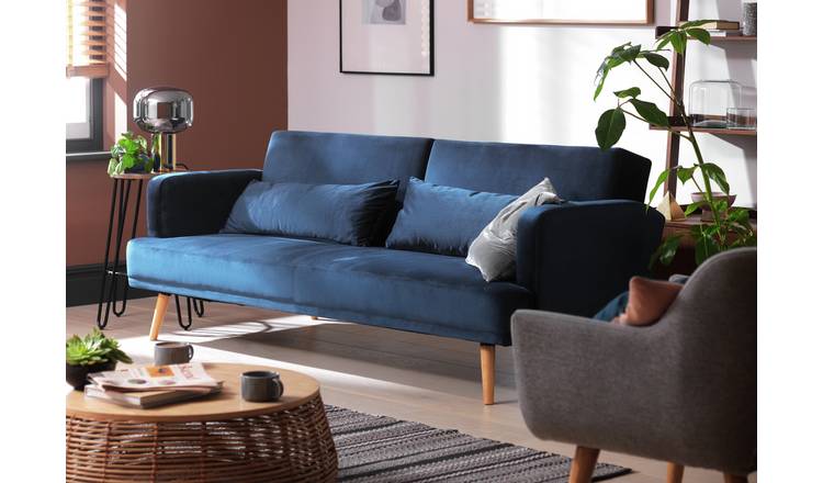 micrófono Introducir malta Buy Habitat Andy 3 Seater Velvet Clic Clac Sofa Bed - Blue | Sofabeds |  Habitat