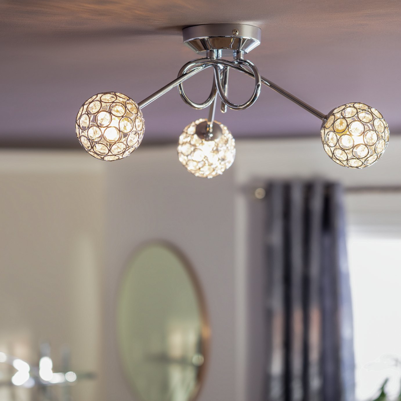 Argos Home Beaded Globes 3 Arm Ceiling Light - Metallic