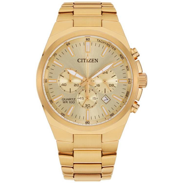 Citizen Quartz Men's Chronograph Gold Plated Bracelet Watch 0