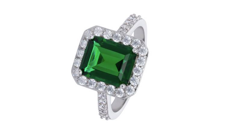 Revere Sterling Silver Emerald Colour Cubic Zirconia Ring -L