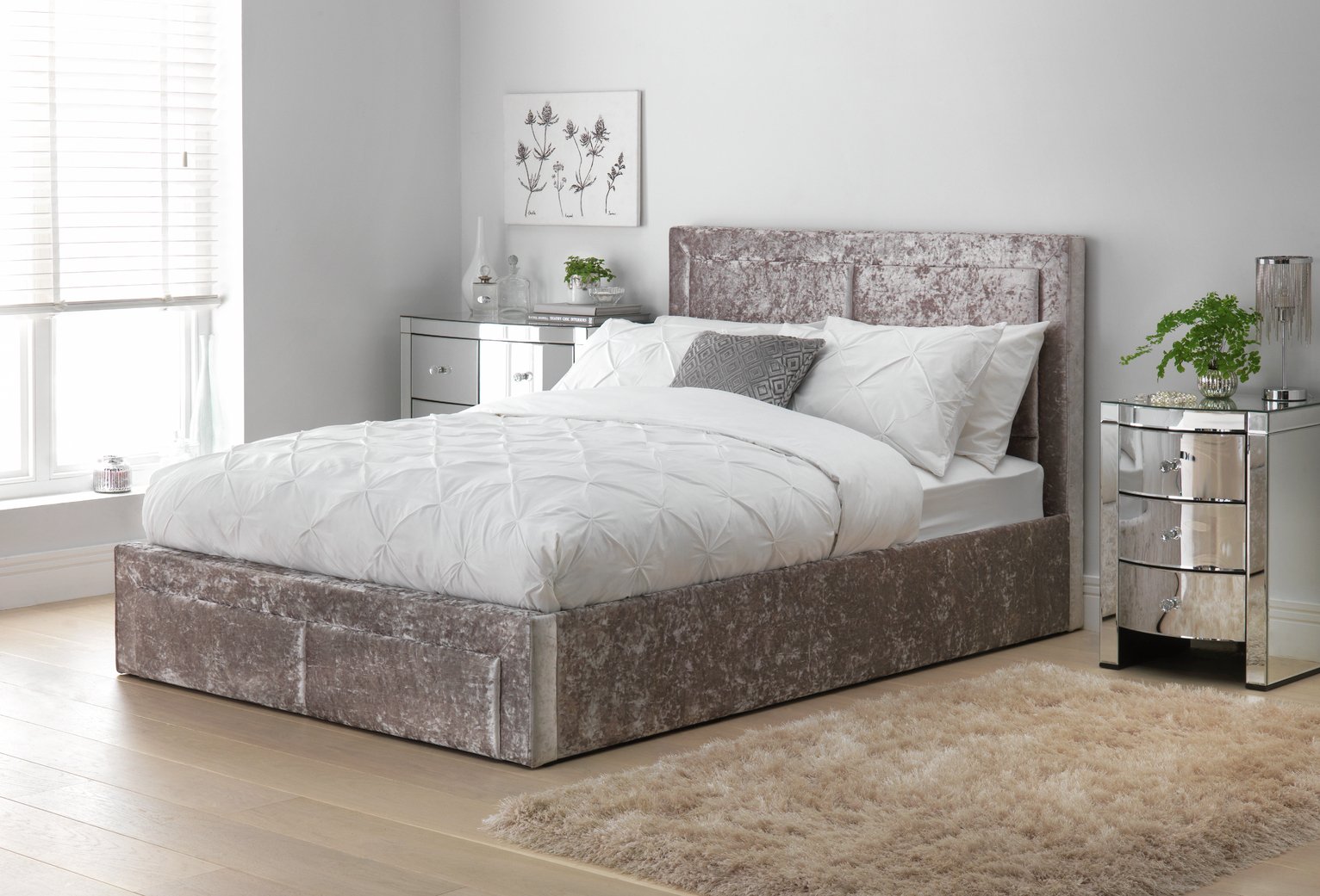 Argos Home Kourtney Double Velvet Ottoman Bed Frame - Silver