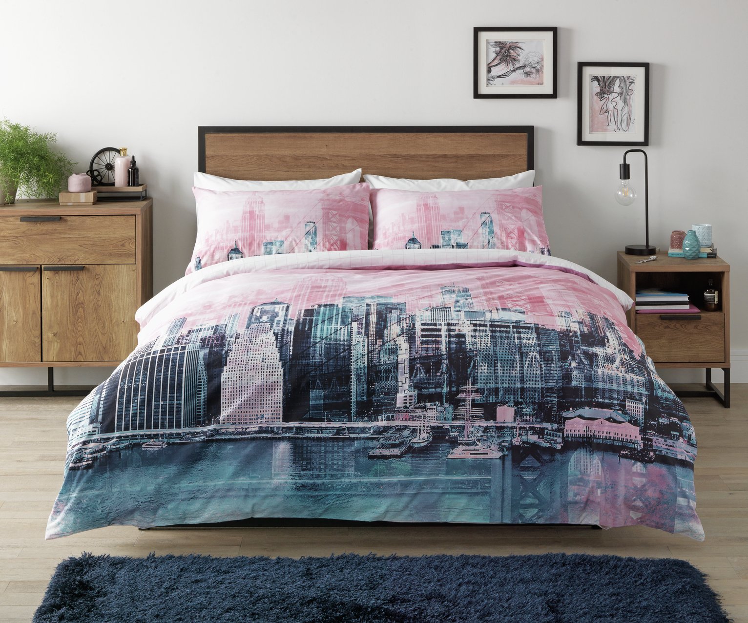 Argos Home Pink New York Skyline Bedding Set Kingsize 9161579