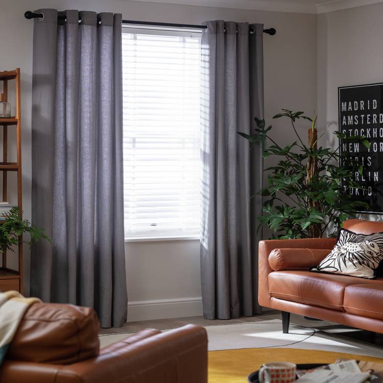 Habitat Herringbone Fully Lined Eyelet Curtains - Grey 0