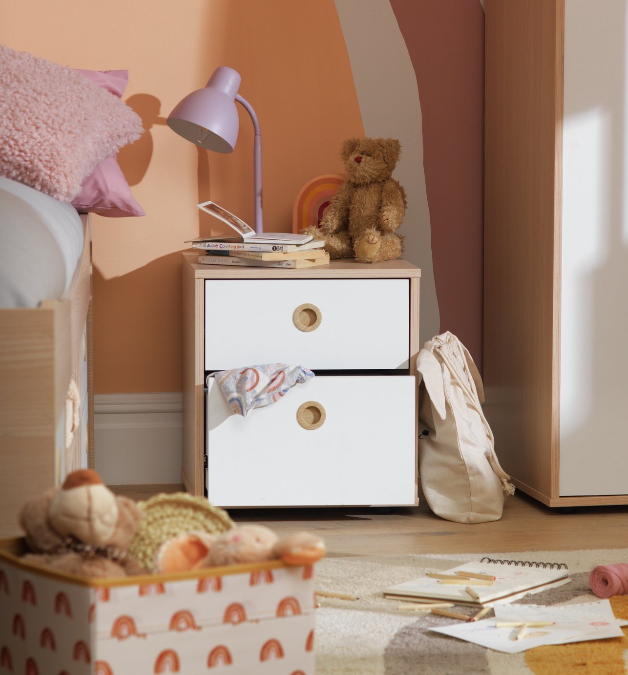 Habitat Kids Camden 2 Drawer Bedside Table White Acacia