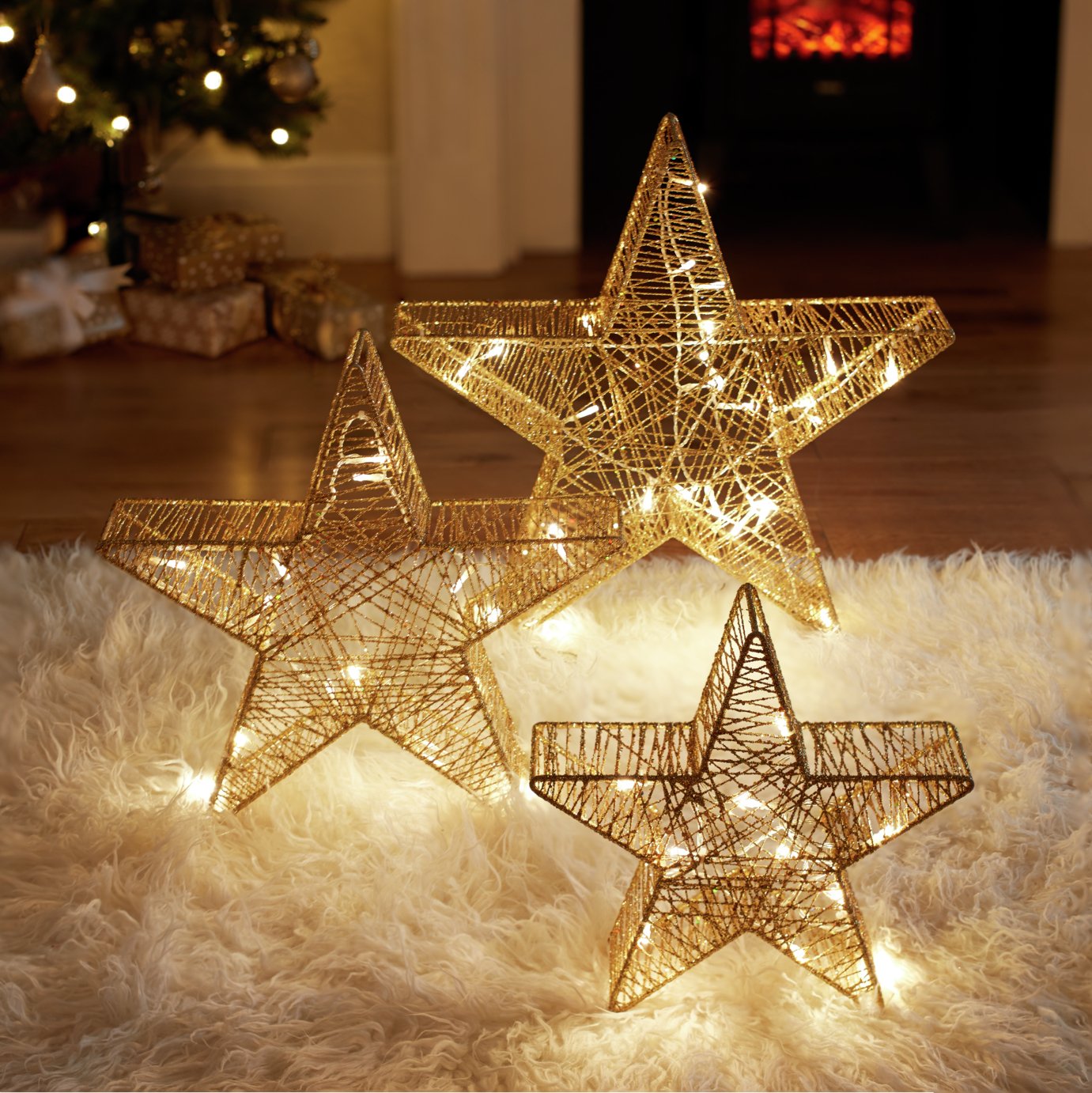 Argos Home Set of 3 Gold Light Up Stars