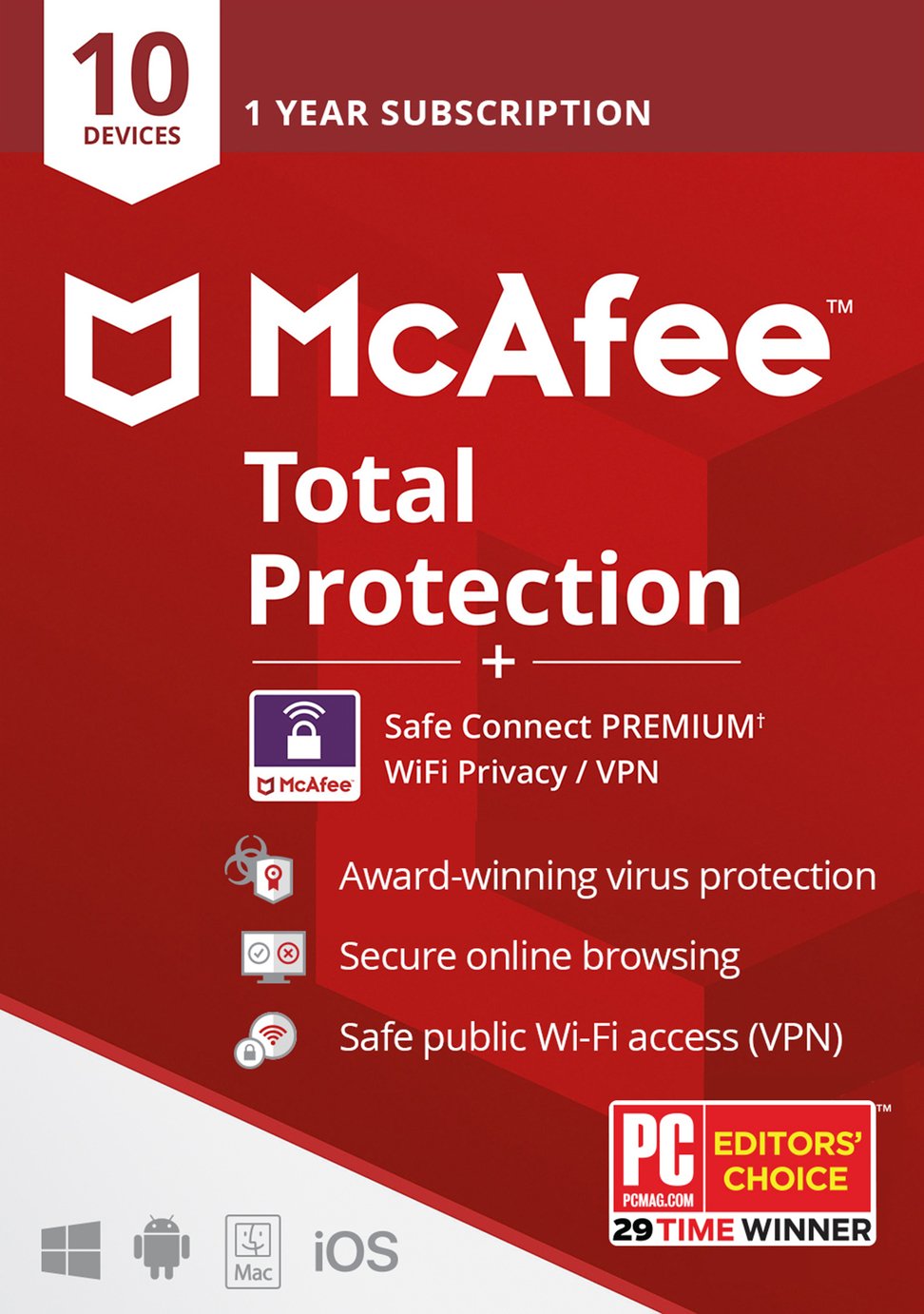 McAfee Total Protection 1 Year 10 Device & 5 VPN Device