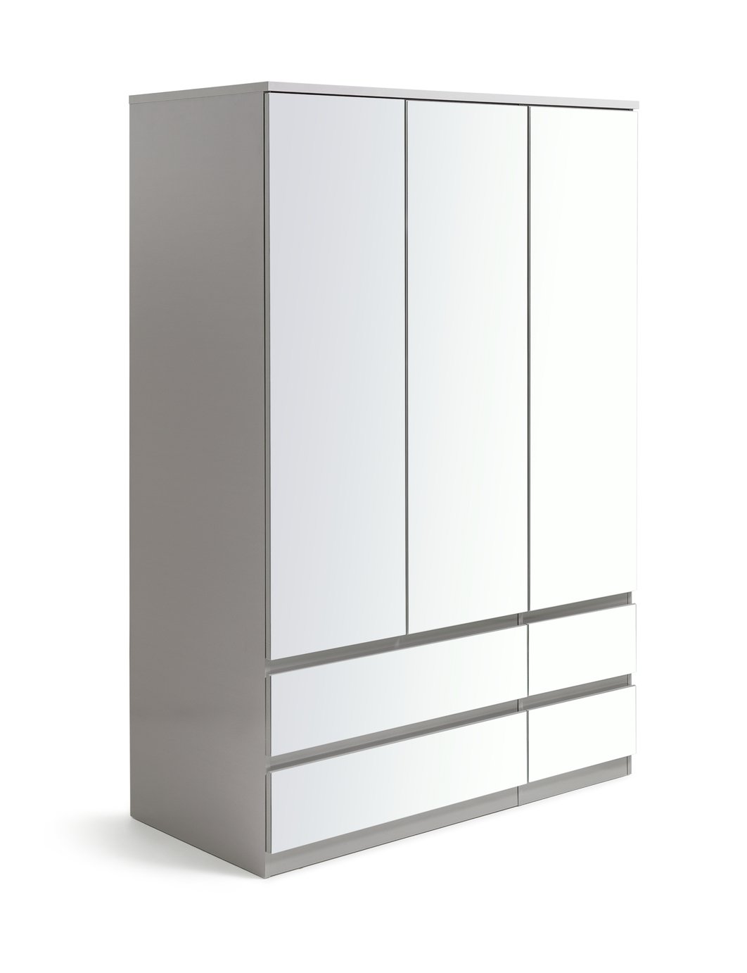 Habitat Jenson Gloss 3 Dr 4 Drw Mirrored Wardrobe - Grey