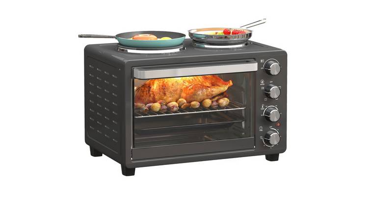 HOMCOM 28L Toaster Oven with Double Hotplate - Black
