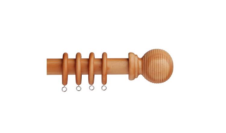 Argos Home 1.8m Grooved Ball Wood Curtain Pole -Natural Wood