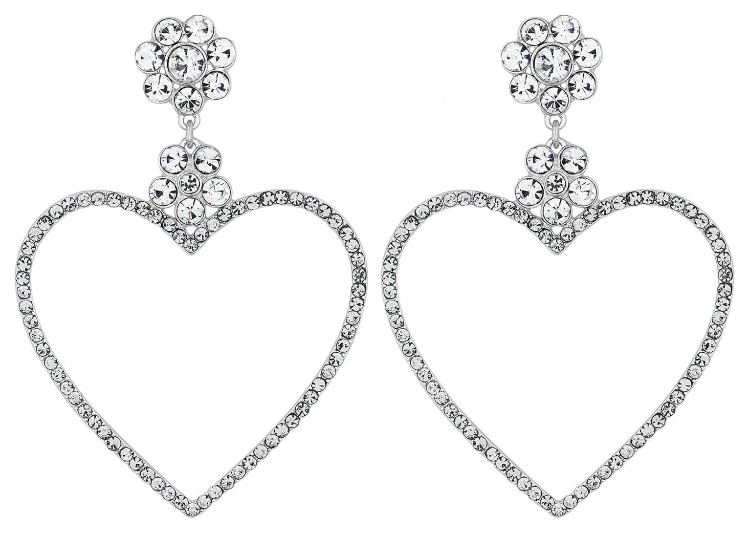 Lipsy Silver Colour Crystal Heart Shaped Hoop Earring