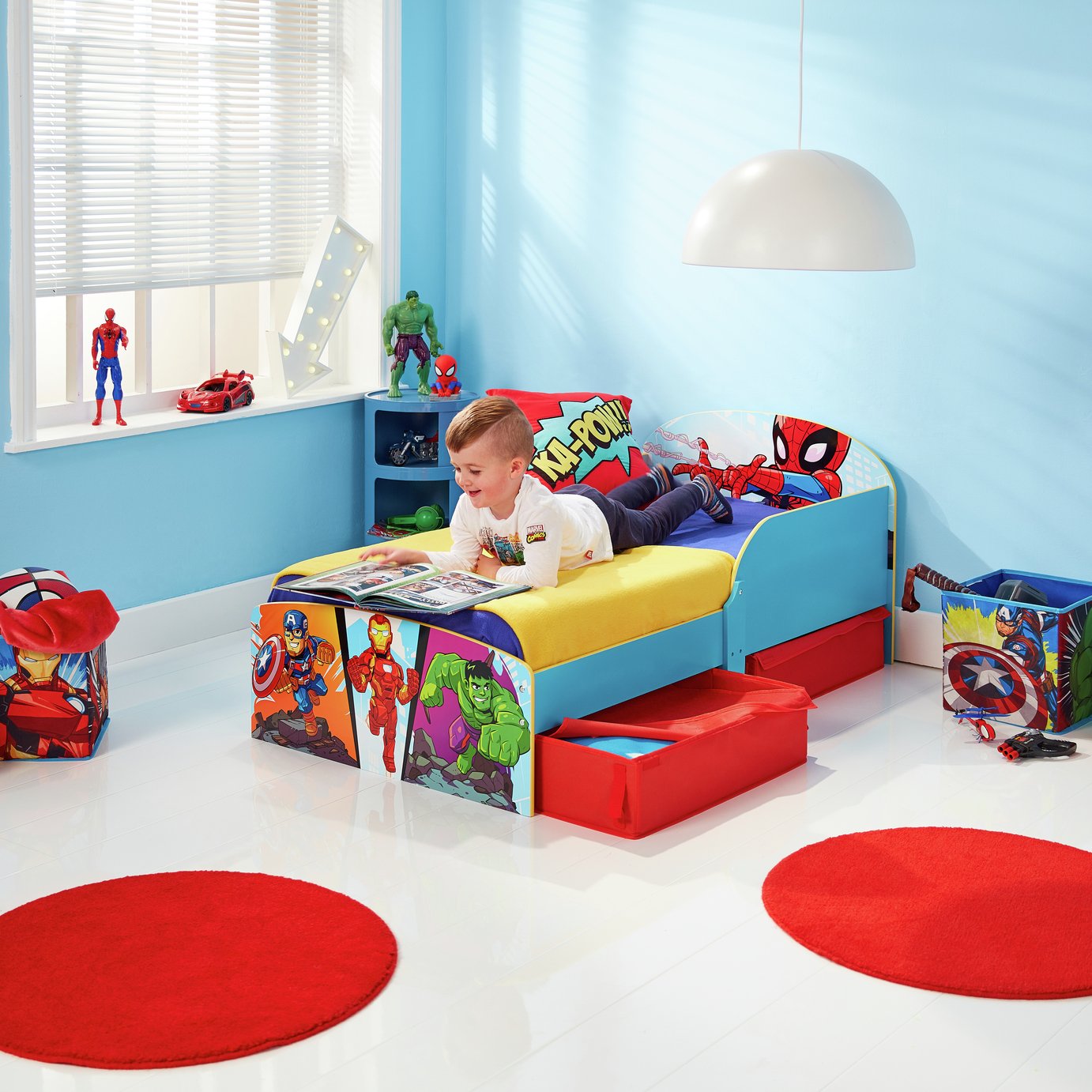 Marvel Avengers Toddler Bed with Drawers and Kids Mattress