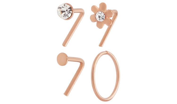 State of Mine 9ct Rose Gold Plated Nose Hoop & Stud Set of 4