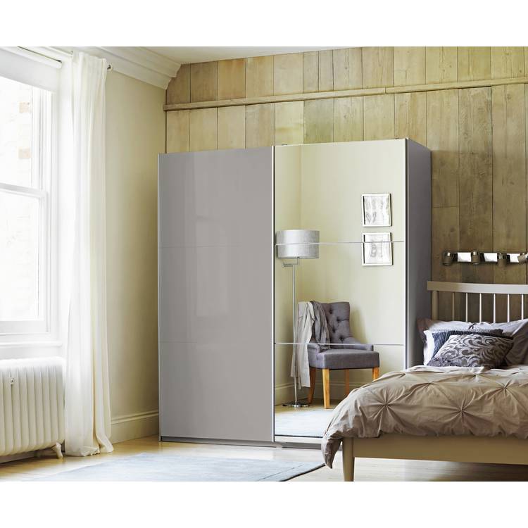 Habitat Holsted Large Grey Gloss &Mirror Sliding Wardrobe 0