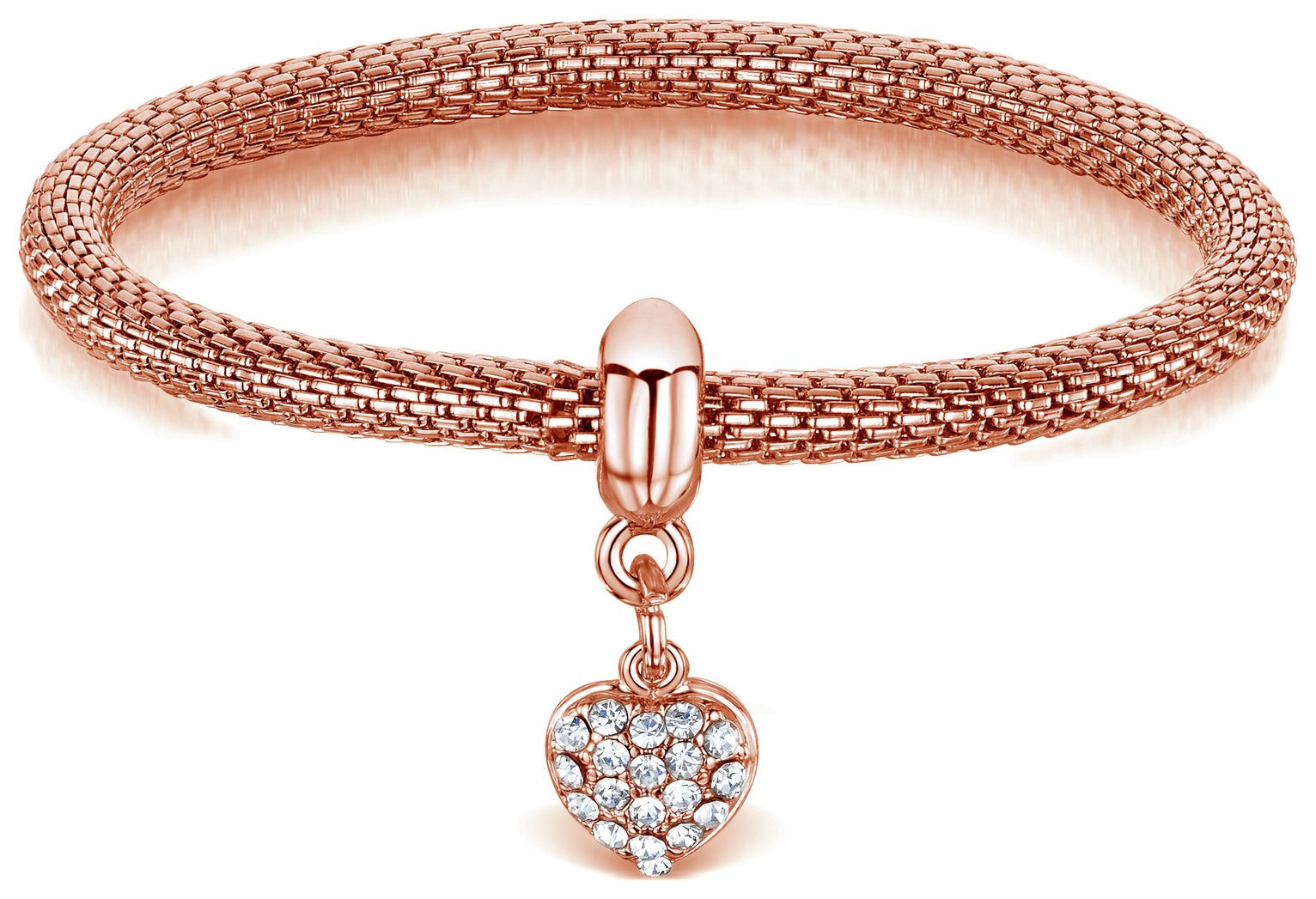 Buckley London Heart Rose Coloured Charm  Mesh Bracelet