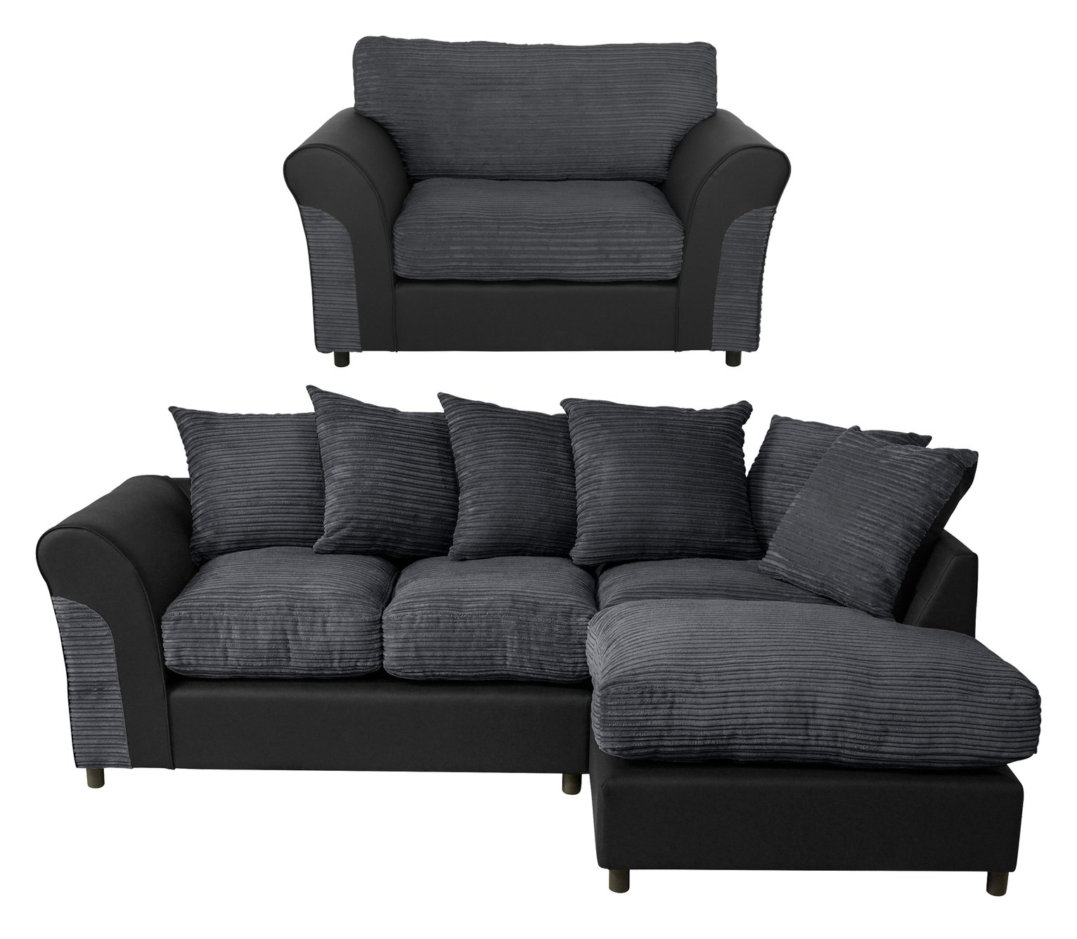 Argos Home Harry Fabric Chair & Right Corner Sofa - Charcoal