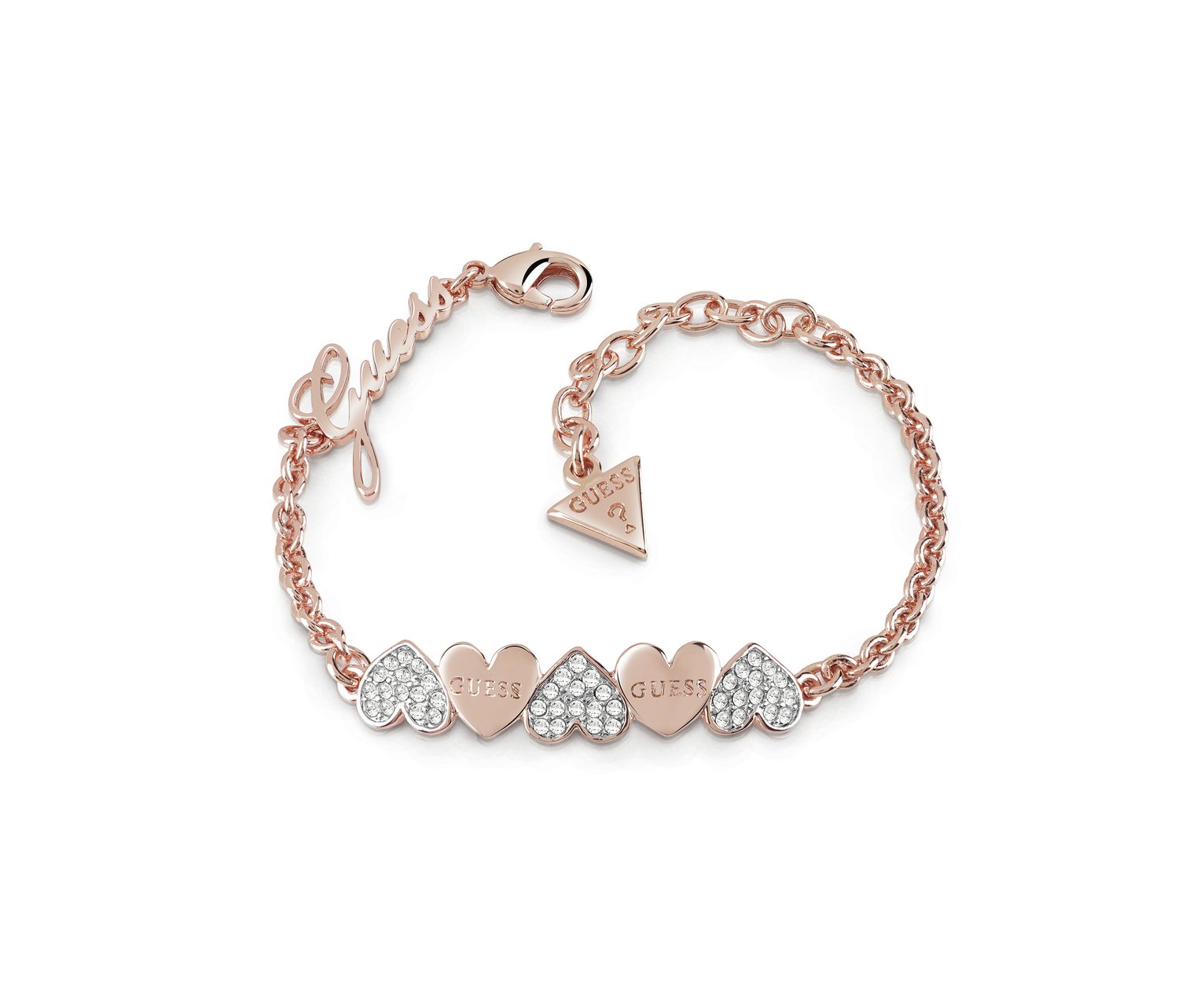 Guess Pave and Plain Heart Bow Rose Gold Plated Bracelet